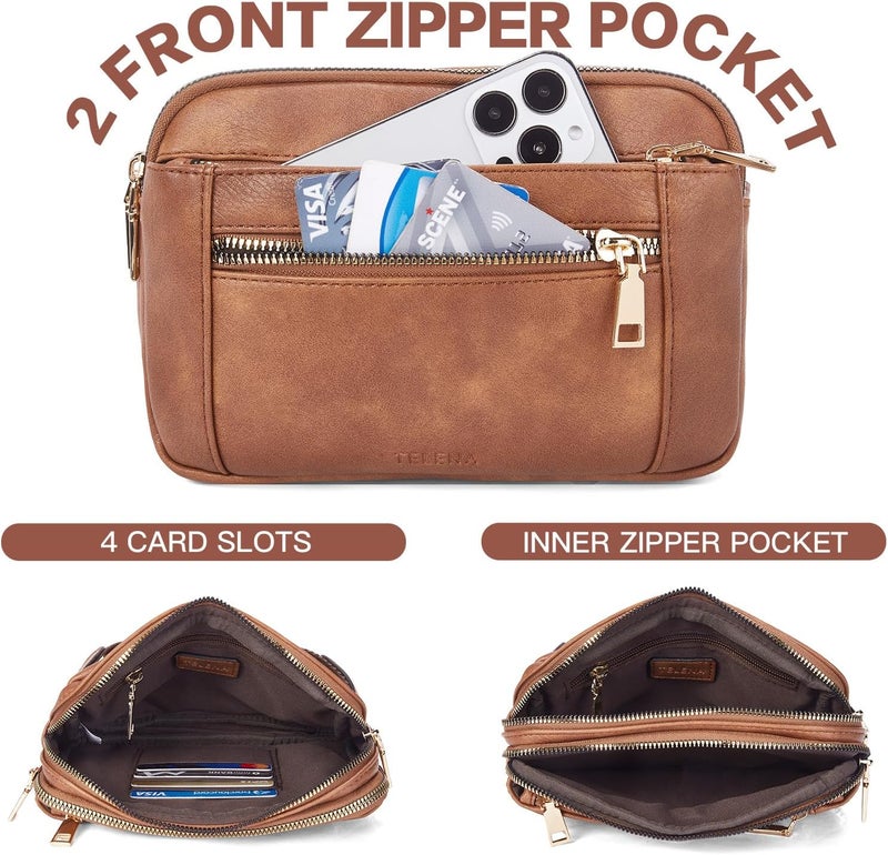 Telena Fanny Packs for Women Cross Body Leather Belt Bag Fashionable with Adjustable Strap Brown - Image 5